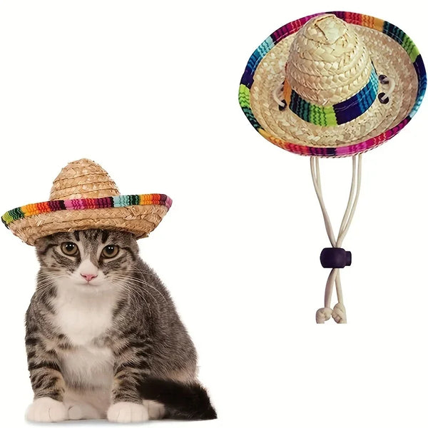 Adjustable Summer Straw Hat for Cats & Dogs