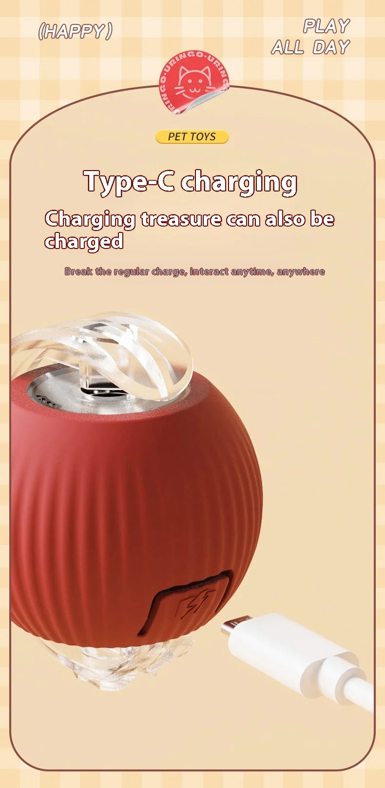 2Pcs Cat Interactive Ball Toys Automatic Rolling Ball Faux Tail Rechargeable Smart Pet Electric Toy Cat Training Imitate Mouse