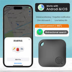 Smart device with app interface on phone screen, featuring 'Works with Android & iOS' text.