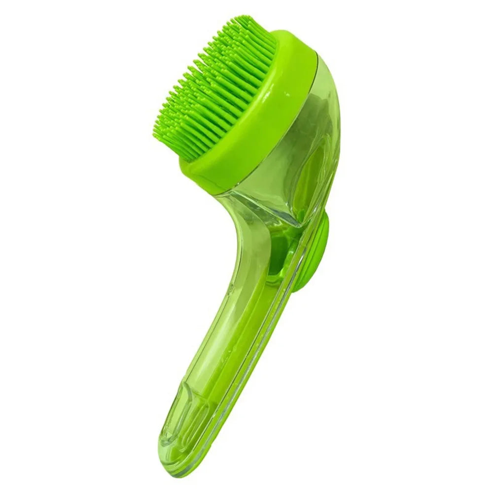 Green kitchen brush with scrubber head on a white background
